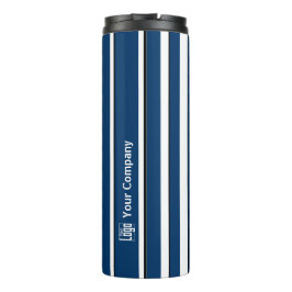 Promotionele Logo Naam Gestreept Blauw Wit Zwart Thermosbeker