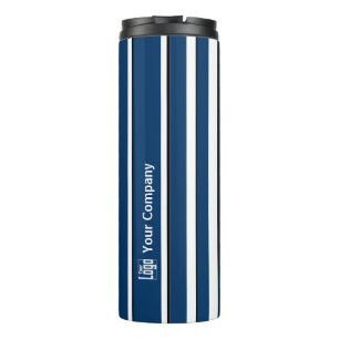 Promotionele Logo Naam Gestreept Blauw Wit Zwart Thermosbeker