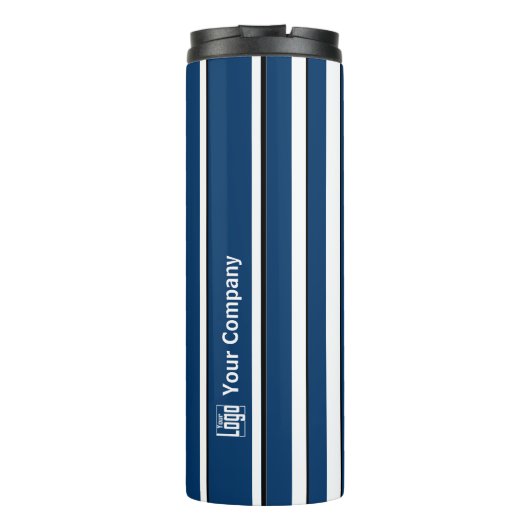 Promotionele Logo Naam Gestreept Blauw Wit Zwart Thermosbeker (Achterkant)