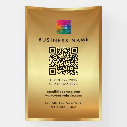 Promotionele Logo QR Code Goud Branding Glamourous Spandoek (Verticaal)