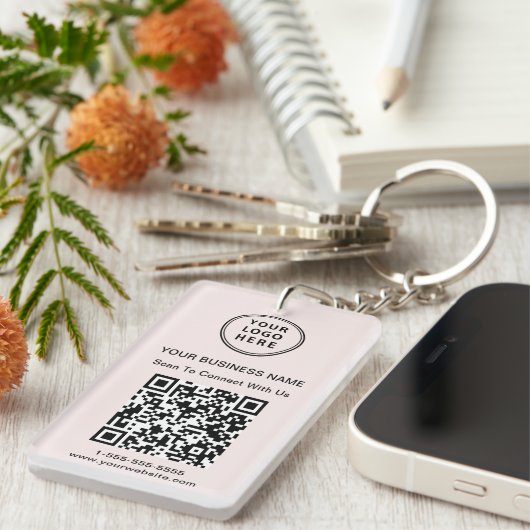 Promotionele Logo QR Code Roze Sleutelhanger (Voorkant Rechts)