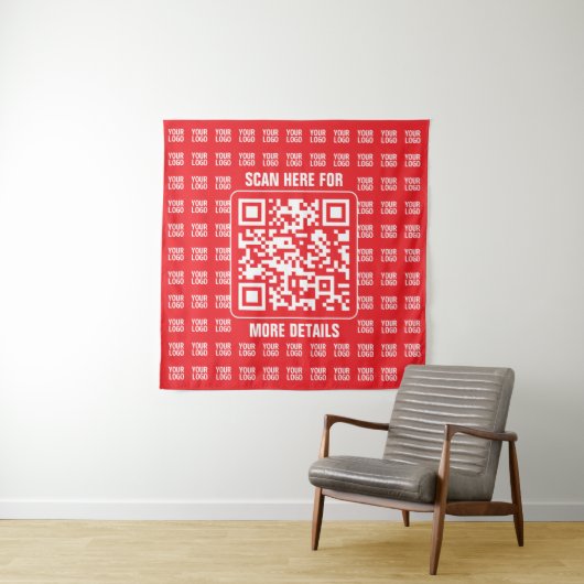Promotionele QR-code (bewerkbaar) met logo-patroon Wandkleed (In situ)