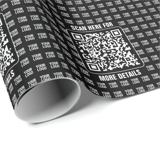 Promotionele QR-code (bewerkbaar) plus logo-patroo Cadeaupapier (Rol Hoek)