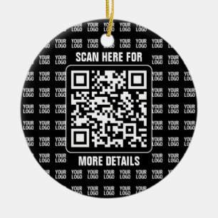 Promotionele QR-code (bewerkbaar) plus logo-patroo Keramisch Ornament