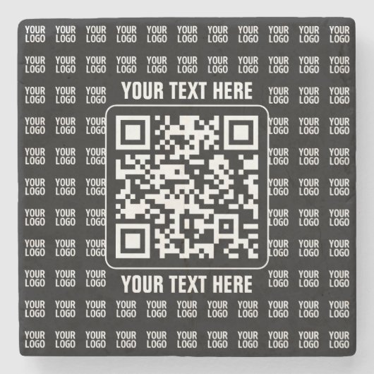 Promotionele QR-code (bewerkbaar) plus logo-patroo Stenen Onderzetter (Voorkant)