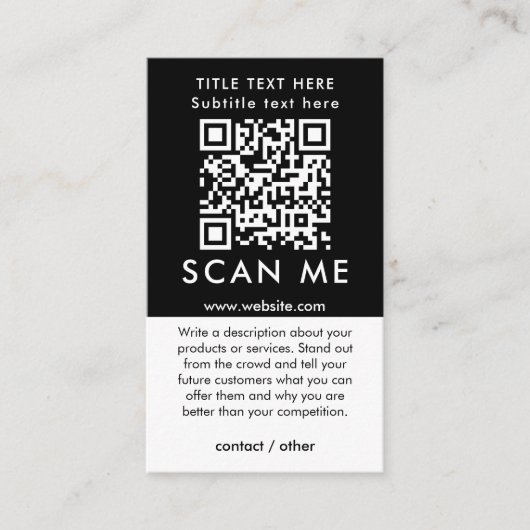 Promotionele Scan Me QR-code zwart-wit Visitekaartje (Voorkant)