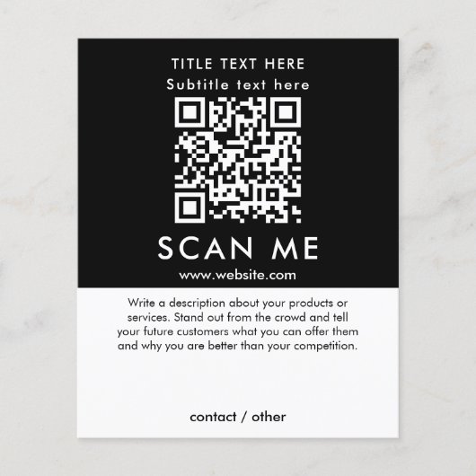 Promotionele Scan Me QR-code Zwart-wit Zakelijk Flyer (Voorkant)