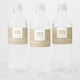 Promotionele Zakelijke Bedrijfslogo Monogram Kraft Waterfles Etiket