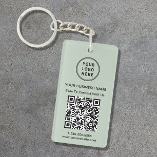 Promotionele Zakelijke Logo QR Code Salie Groen Sleutelhanger