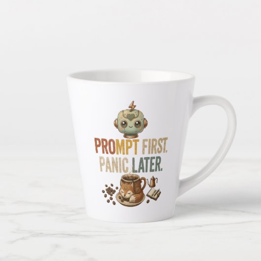 Prompt Eerst Paniek Later Grappige Ai Robot Latte Mok (Rechts)