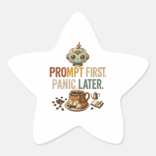 Prompt Eerst Paniek Later Grappige Ai Robot Ster Sticker (Voorkant)