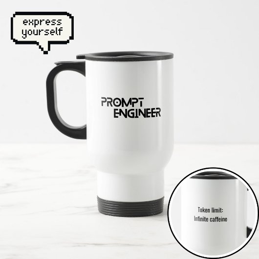 Prompt engineer minimalistische quote reisbeker