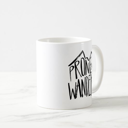 Prone to Wander | Zwarte stijl penseelscript Koffiemok (Voorkant rechts)
