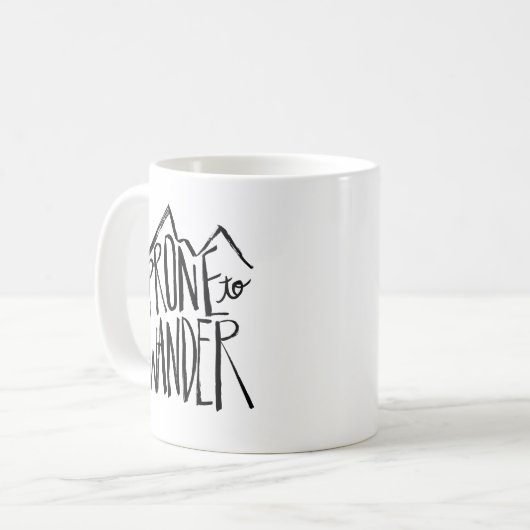 Prone to Wander | Zwarte stijl penseelscript Koffiemok (Voorkant links)