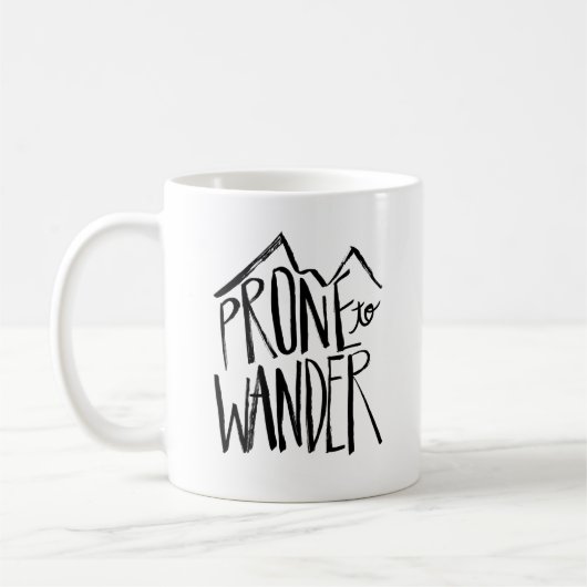 Prone to Wander | Zwarte stijl penseelscript Koffiemok (Links)