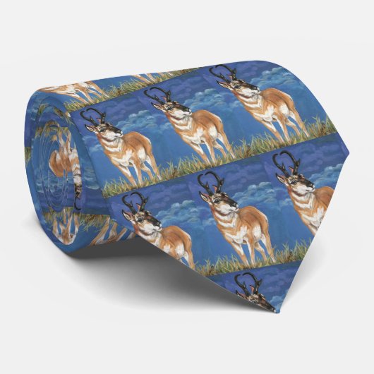Pronghorn Antelope kijkt Storm Wildlife Art Stropdas (Opgerold)