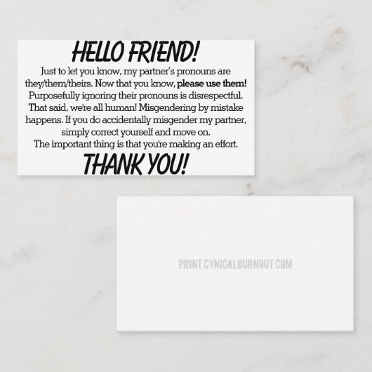 Pronoun Cards (zij/zij partner) Visitekaartje (Voorkant / Achterkant)