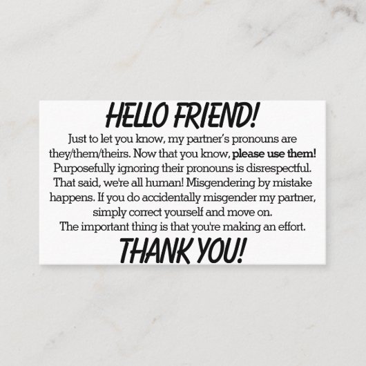 Pronoun Cards (zij/zij partner) Visitekaartje (Voorkant)