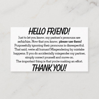 Pronoun-Kaarten (ze/hir-partner) Visitekaartje