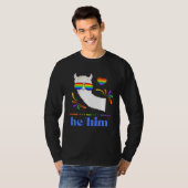 Pronouns He Him Gay Pride Rainbow Groovy Lllama Re T-shirt (Voorkant volledig)
