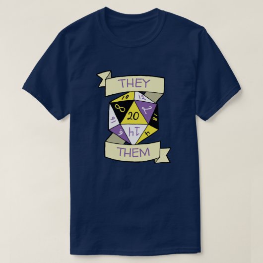  Pronouns Nonbinary D20 TTRPG Dice T-shirt (Design voorkant)