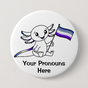 PRONOUNS Schattige Axolotl + Butch Lesbian Pride F Ronde Button 7,6 Cm