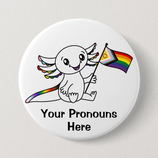 PRONOUNS Schattigee Axolotl Intersex Progress Prid Ronde Button 7,6 Cm (Voorkant)