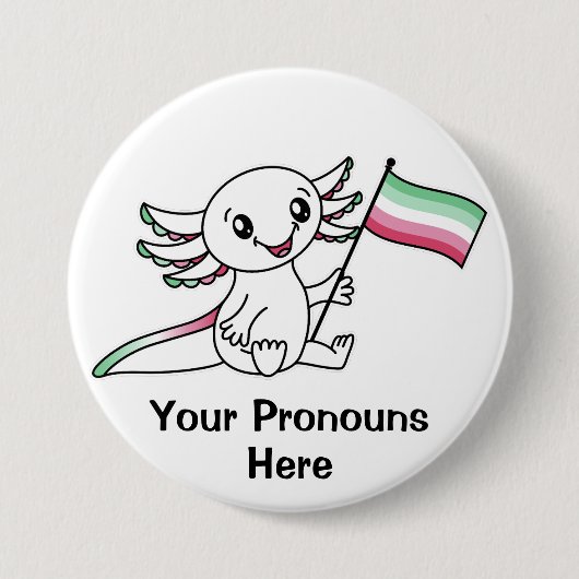 PRONOUNS Schattigee Axolotl met Abroseksuele Pride Ronde Button 7,6 Cm (Voorkant)