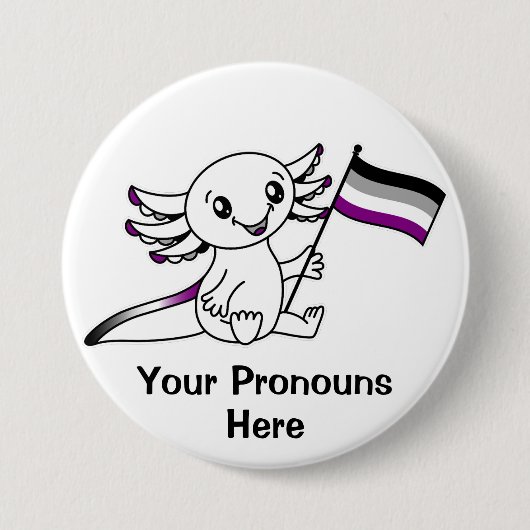 PRONOUNS Schattigee Axolotl met Ace Pride Flag LGB Ronde Button 7,6 Cm (Voorkant)