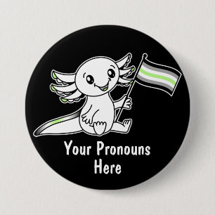 PRONOUNS Schattigee Axolotl met Agender Pride Flag Ronde Button 7,6 Cm