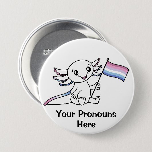 PRONOUNS Schattigee Axolotl met Bigender Pride Fla Ronde Button 7,6 Cm (Voorkant /achterkant)