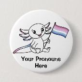 PRONOUNS Schattigee Axolotl met Bigender Pride Fla Ronde Button 7,6 Cm (Voorkant)