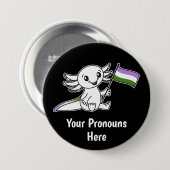 PRONOUNS Schattigee Axolotl met Genderqueer Pride Ronde Button 7,6 Cm (Voorkant /achterkant)