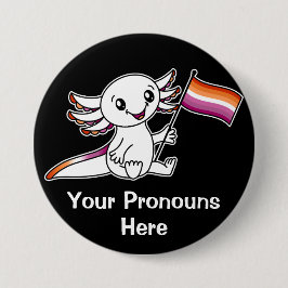 PRONOUNS Schattigee Axolotl met Lesbian Pride Flag Ronde Button 7,6 Cm