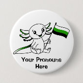 PRONOUNS Schattigee Axolotl + Neutrois Pride Flag  Ronde Button 7,6 Cm (Voorkant)