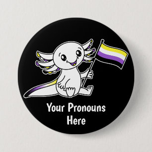 PRONOUNS Schattigee Axolotl Nonbinary Pride Flag L Ronde Button 7,6 Cm