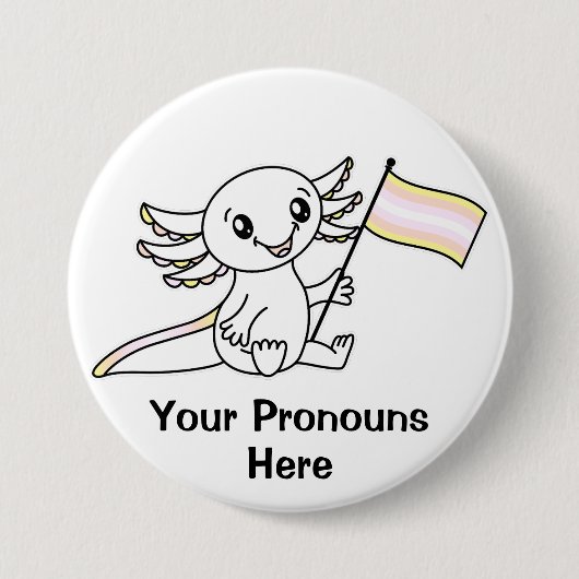 PRONOUNS Schattigee Axolotl + Pangender Pride Flag Ronde Button 7,6 Cm (Voorkant)