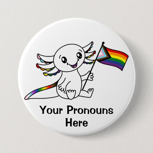 PRONOUNS Schattigee Axolotl Quasar Rainbow Pride F Ronde Button 7,6 Cm (Voorkant)