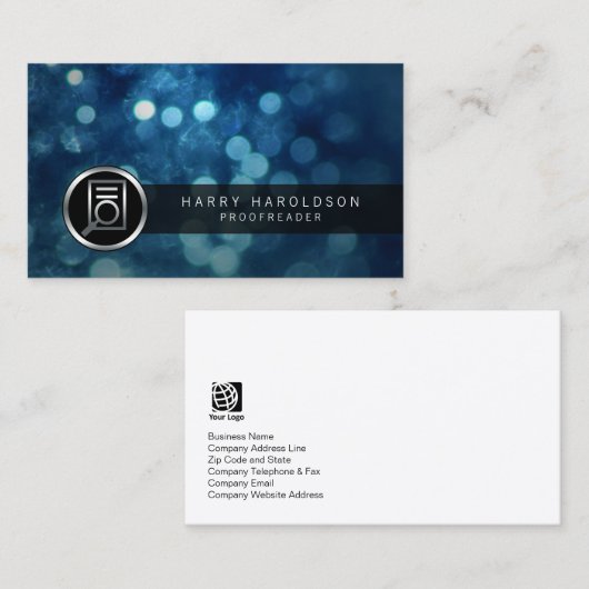 Proofreader Bold Paper Glass Icon Publishing Visitekaartje (Voorkant / Achterkant)