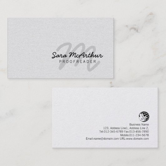 Proofreader cursief monogram Visitekaartje (Voorkant / Achterkant)