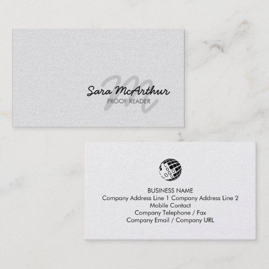 Proofreader Cursive Monogram Business Card Visitekaartje (Voorkant / Achterkant)