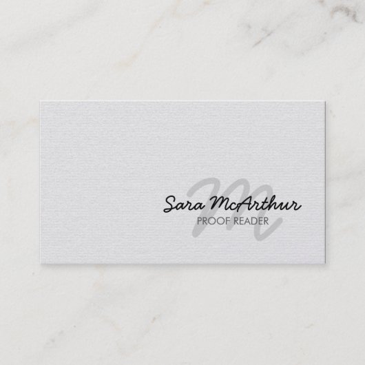 Proofreader Cursive Monogram Business Card Visitekaartje (Voorkant)