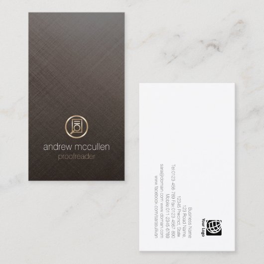 Proofreader Glas Papier Ikoon Geborsteld Metaal Visitekaartje (Voorkant / Achterkant)