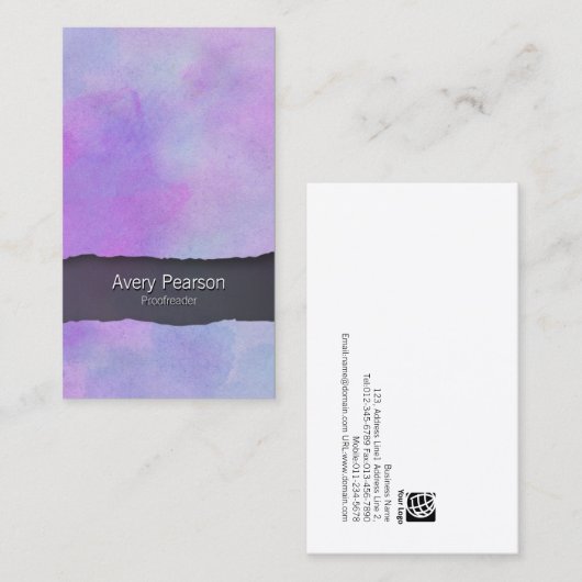 Proofreader PrintPublishing Paarse Waterverf scheu Visitekaartje (Voorkant / Achterkant)