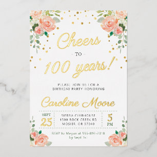 Proost 100 Jaar Dames 100e Verjaardagsfeestje Fo Folie Uitnodiging
