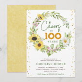 Proost 100 Jaar Zonnebloem Dames 100ste Verjaardag Kaart (Voorkant / Achterkant)