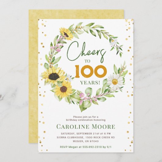 Proost 100 Jaar Zonnebloem Dames 100ste Verjaardag Kaart (Voorkant / Achterkant)