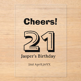 Proost 21 verjaardag vet letter naam jongen man ca acryl uitnodigingen
