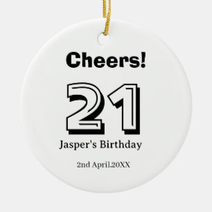 Proost 21 verjaardag vet letter naam jongen man ca keramisch ornament
