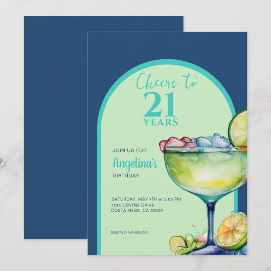 Proost 21e verjaardag Margarita Kaart (Voorkant / Achterkant)